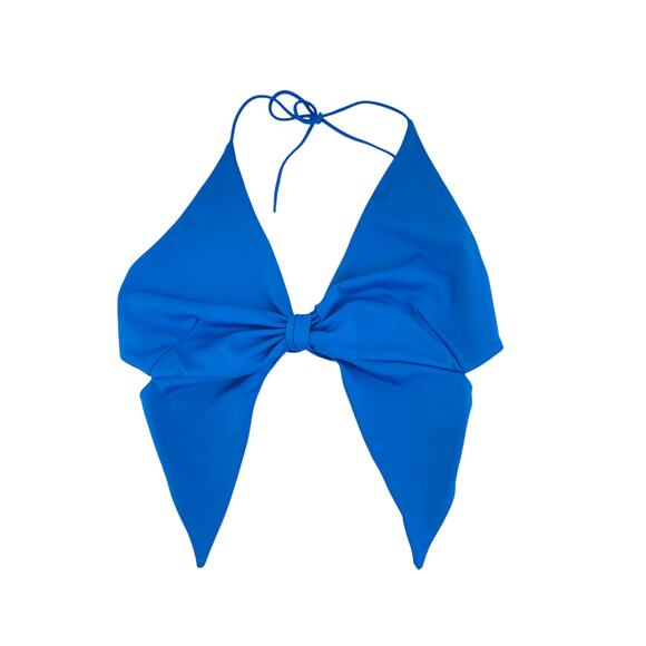 Blue Halter Tie Back Crop Top Y2K Cut Out Festival Clubwear Sexy Open Back - Picture 3 of 4